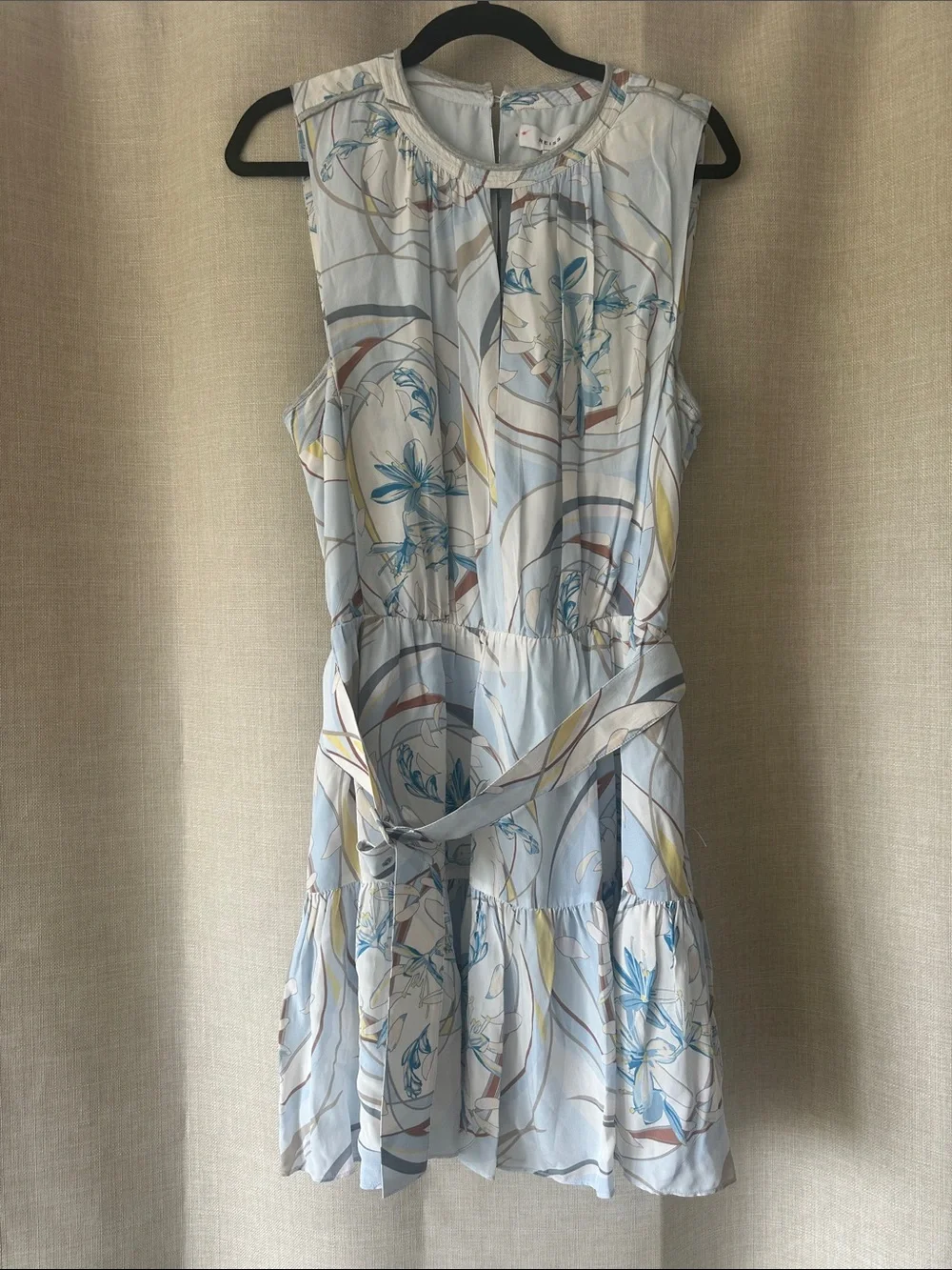 Reiss Vienna Swirl Sleeveless Floral Print Midi Dress in Light Blue Sz 10 NWT